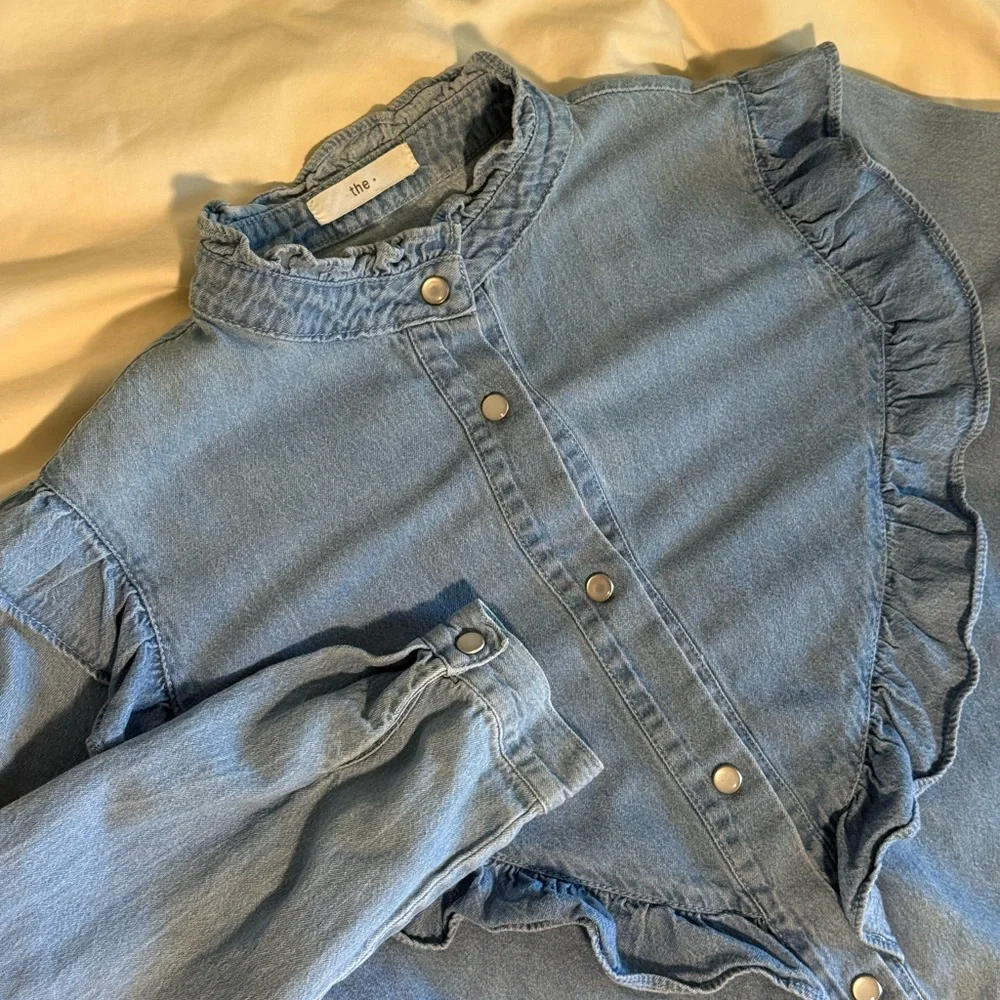 Denim Ruffle Button-Up Shirt - Picture 4 of 5